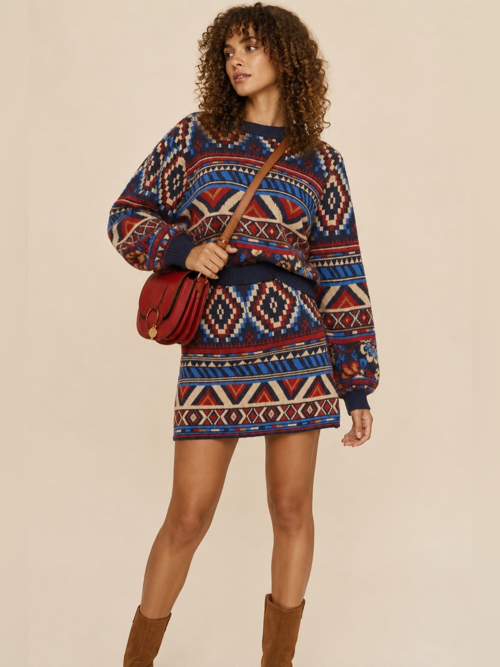 FARM Rio | Anika Tapestry Knit Mini Skirt Wool Blend Pull-On - Size XS